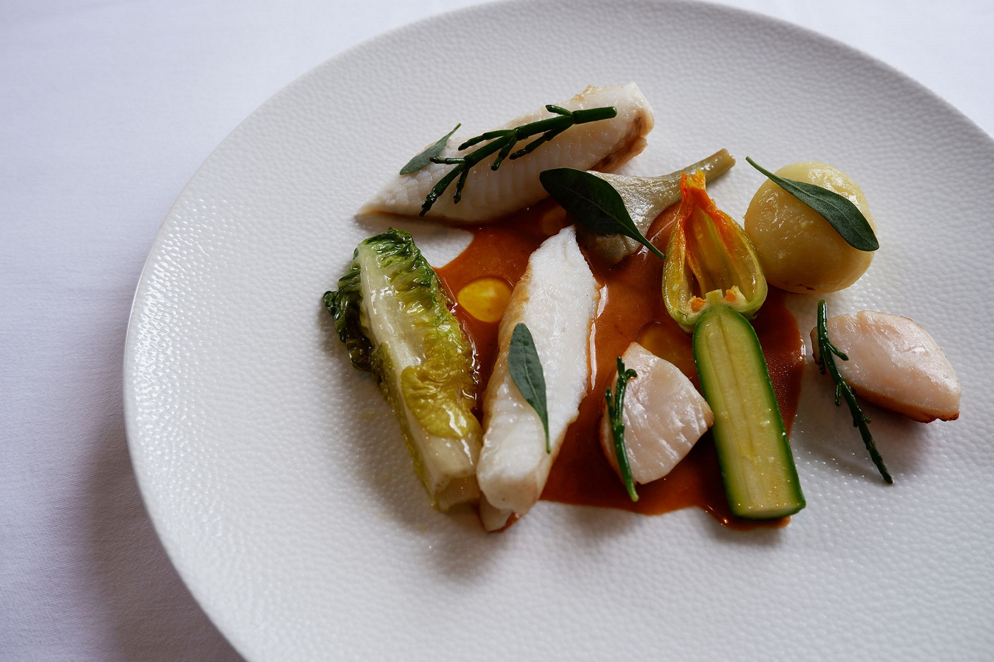 Monkfish Tail, Summer Vegetables, Scallop And Shellfish Sauce Food NI